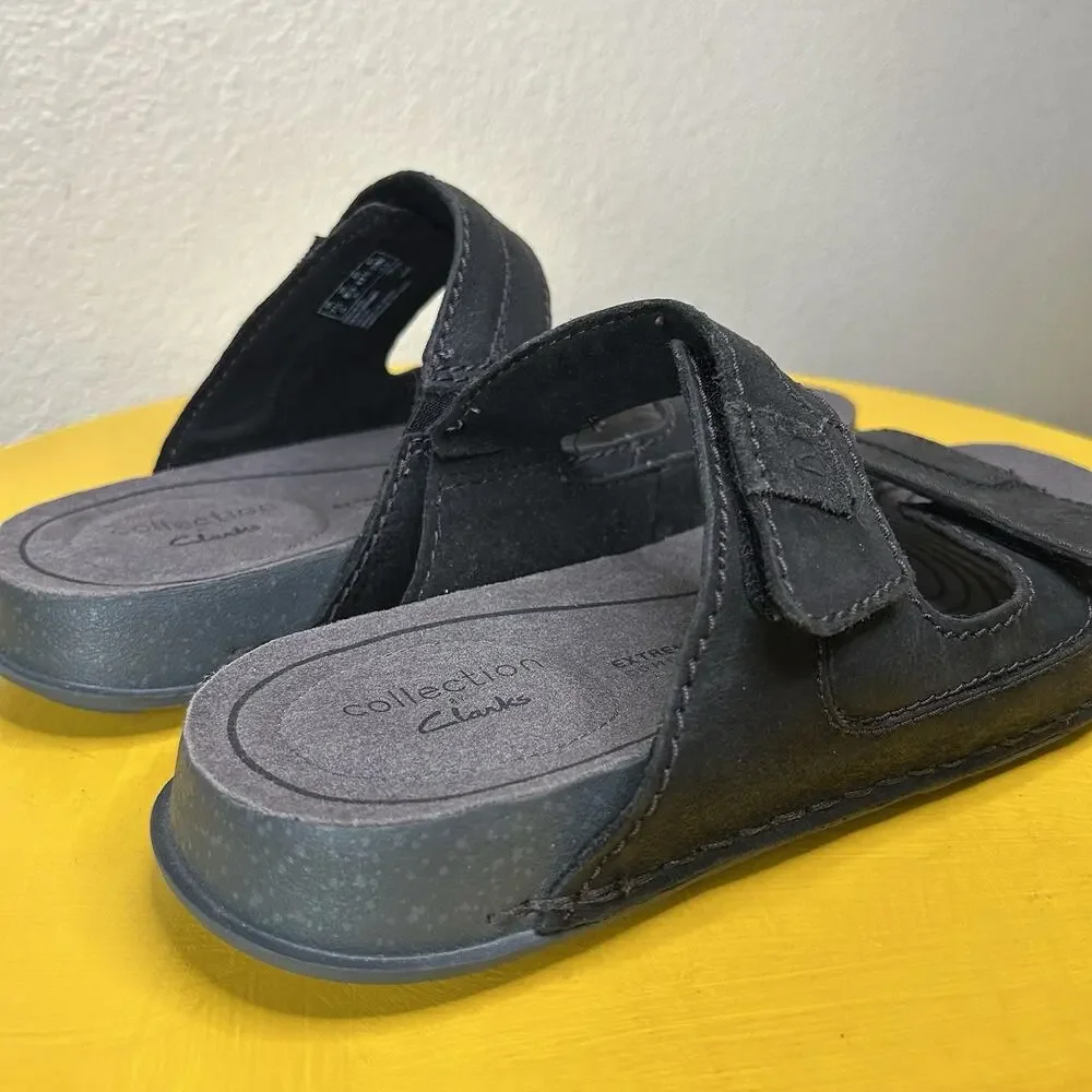 Clarks Crestview Men’s Size 8.5 Leather Extreme Comfort Black Easy Slide Sandals